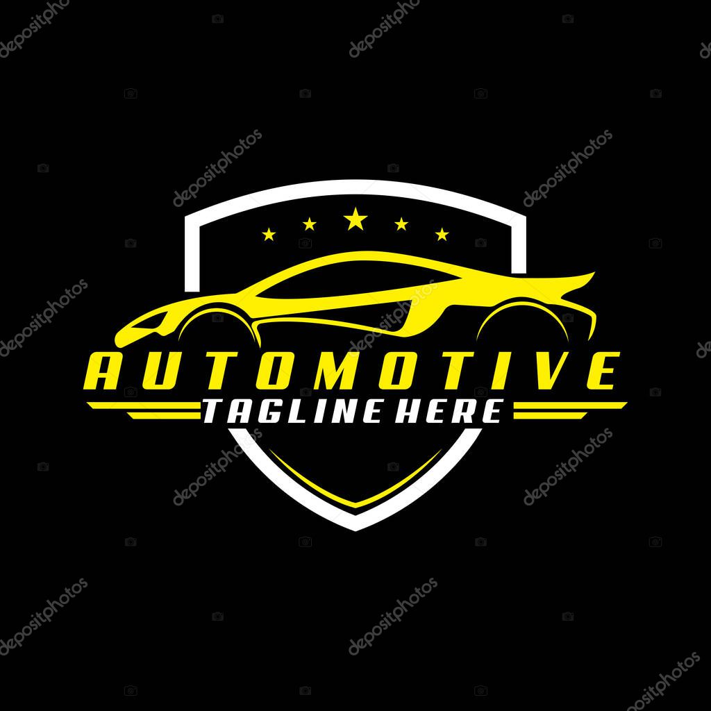 Automotive sport car shiled logo design vector