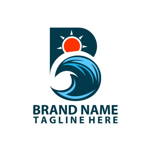 Letter Wave Ocean Sunrise Logo Design Vector — Stock Vector