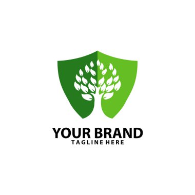 yeşil bitki kalkanı logo tasarım vektörü