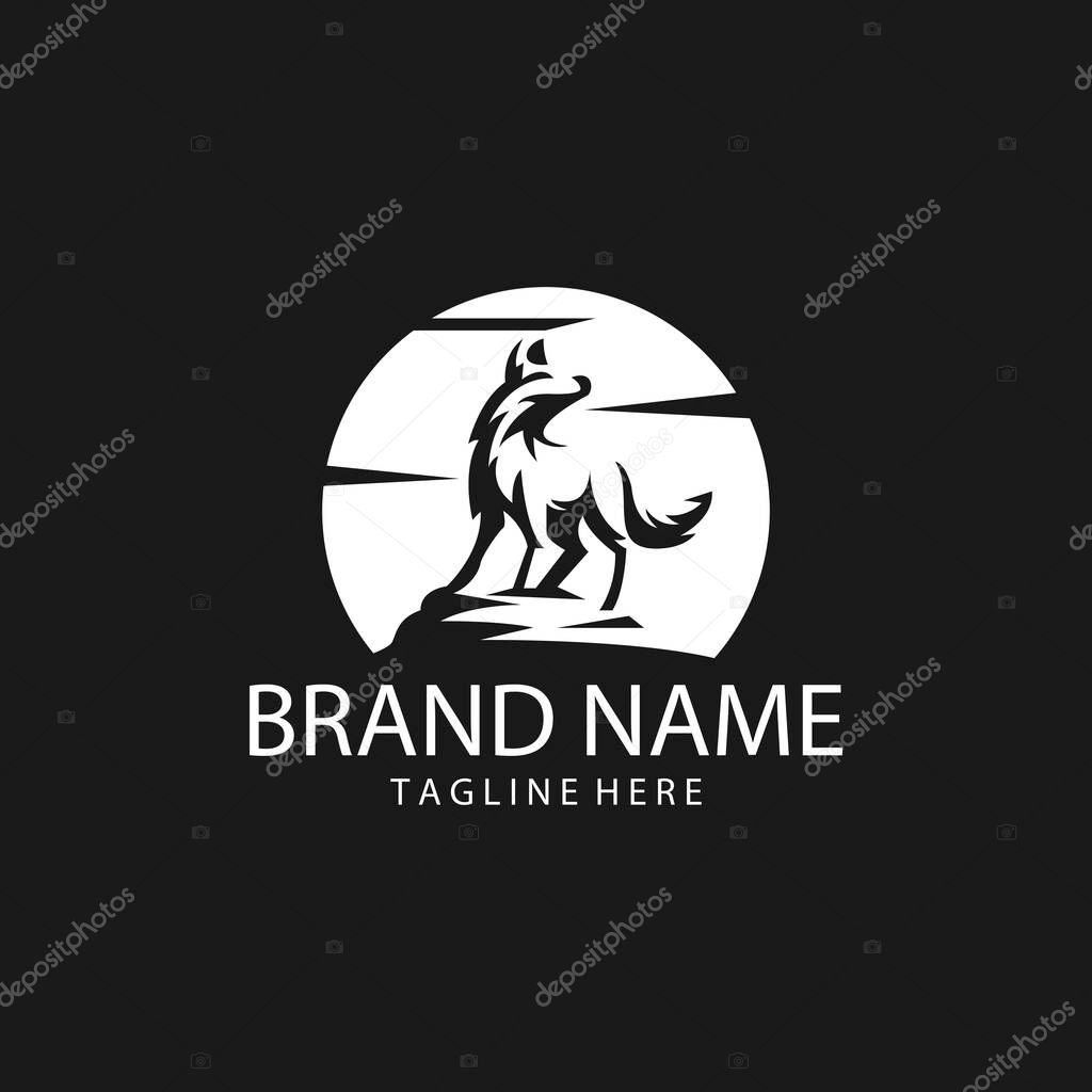 Wolf roars super moon logo design vector