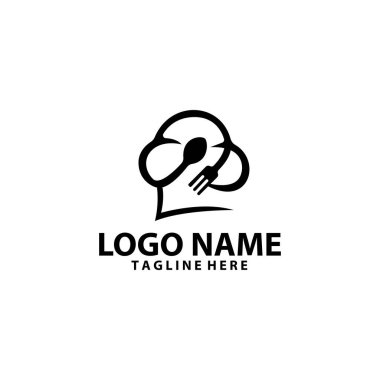 Şef şapka pişirme aletleri basit logo tasarım vektörü