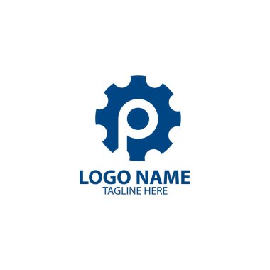 P harfi dişli logo tasarım vektörü