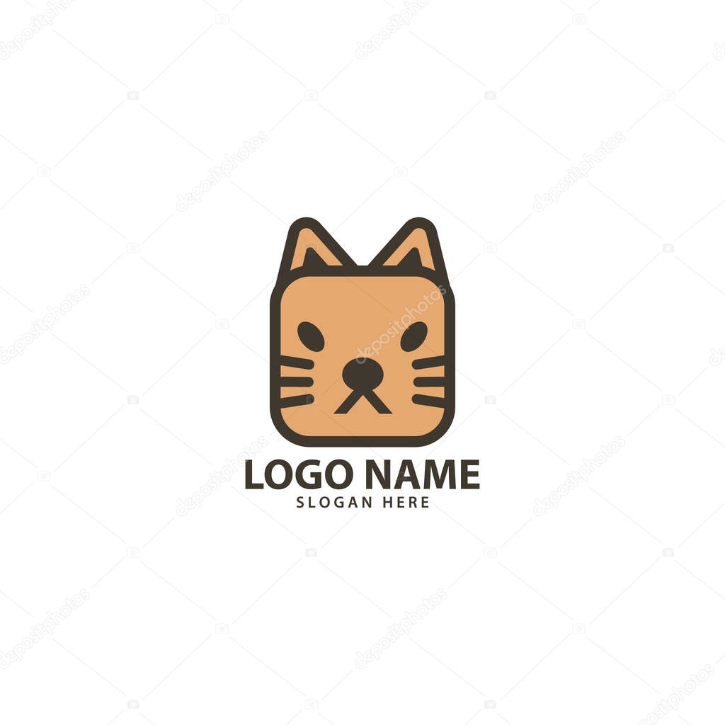 Square cat face logo design vector