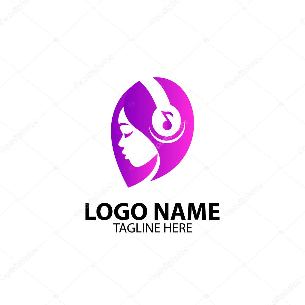 Girl With Headphone Logo Design vector