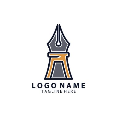 Beyaz arka planda kalemle anıt kombinasyonu, vektör logosu düz minimalist