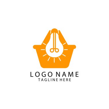Akıllı dükkan logosu tasarımı. Alışveriş logosu. Dükkan. İş için. Çanta logosu tasarımı. Işık dükkanı. Ampul vektör sanatı. Elektrik.