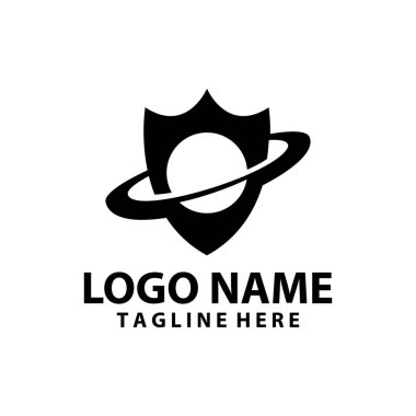 Kalkan uzay gezegen logo tasarım vektörü