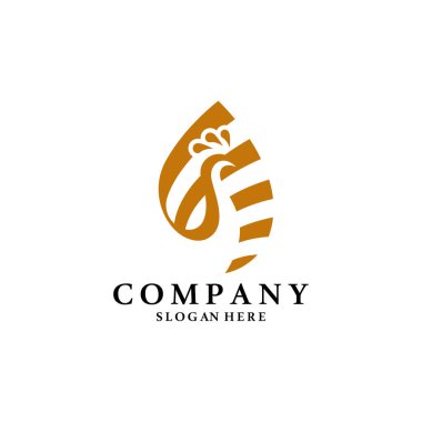 Tavus kuşu ve lüks altın yaprak logosu tasarımı konsepti