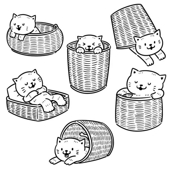 vektör kümesi kedi ve hasır sepeti