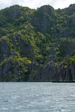 Bu fotoğraf Filipinler 'in şaşırtıcı derecede engebeli kıyı şeridini gösteriyor. Bir dizi kayalık çıkıntılar, dalgalar tarafından pürüzsüz aşınmış, ufukta uzanan, turkuaz deniz çevrelerinde dönerken.