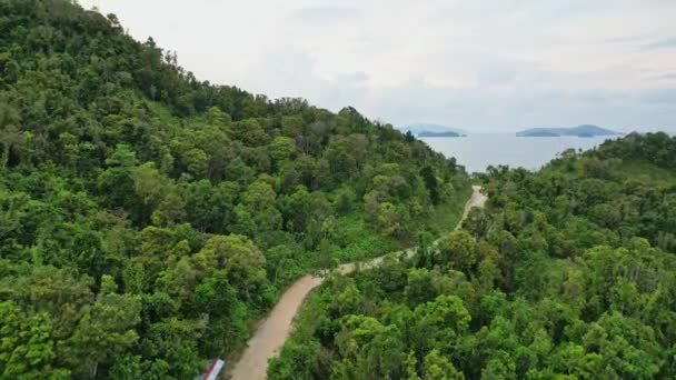 Imagens Drones Sair Estrada Suja Para Ver Selva Vista Frente — Vídeo de Stock