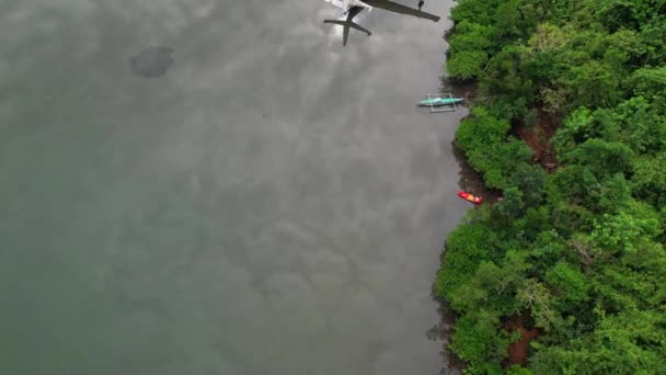 Запись Беспилотника Разбившимся Самолетом Едва Затонувшим Филиппинах Цвета Основном Зеленые — стоковое видео