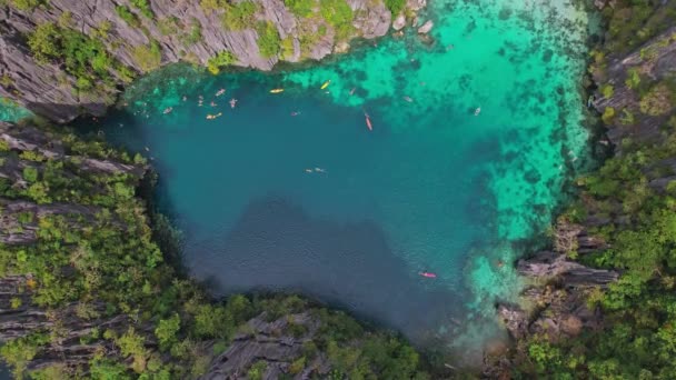 Dron Záběry Twin Lagoon Filipínách Stacionární Záběry Vysoké Nadmořské Výšce — Stock video