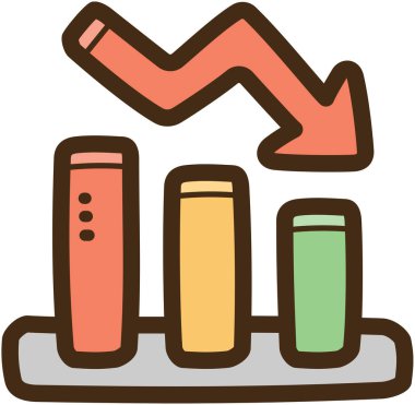Aşağı doğru eğilim vektör karalama çizimi ve grafik