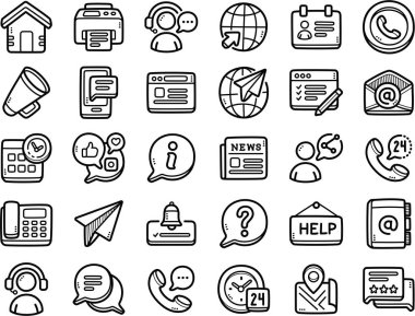 Adres, iletişim kurma, çevrimiçi hizmet ve sosyal medya gibi el çizimi sanat illüstrasyonları ve unsurlarıyla bizimle iletişime geçin..