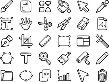 Grafik araçları el çizimi karalama sanat çizimleri ve elementler - örneğin seçim, sihirli değnek, imleç ve alan tipi.