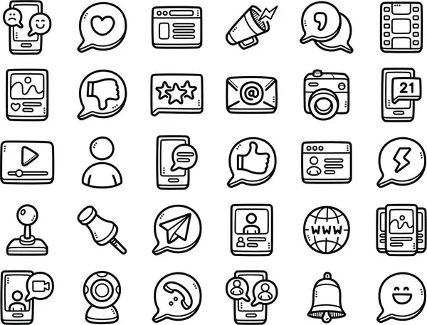 Sosyal medya el çizimi karalama sanat çizimleri ve öğeler - duyuru, e-posta, hatırlatma ve mesajlaşma uygulaması gibi.