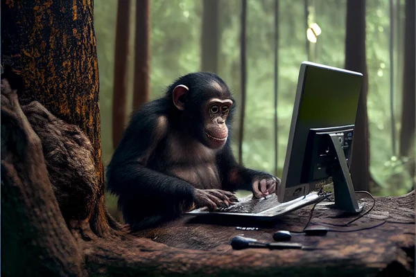 monkey use computer laptop