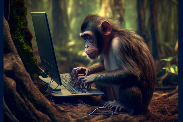 monkey use computer laptop