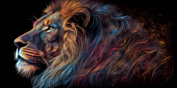 close up lion black background