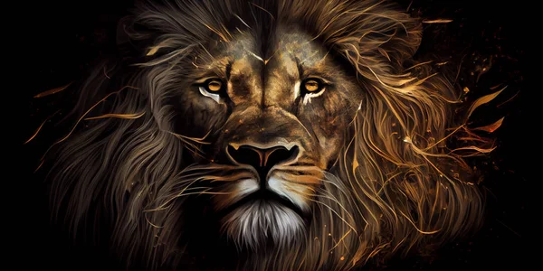 close up lion black background