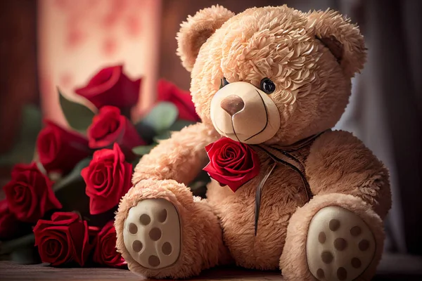 teddy bear and roses