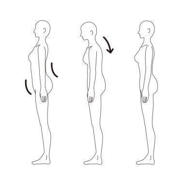 Kadın tıbbi duruşu (kambur sırt) Güzel çıplak vücut tüm yatay klipsleme sanatı