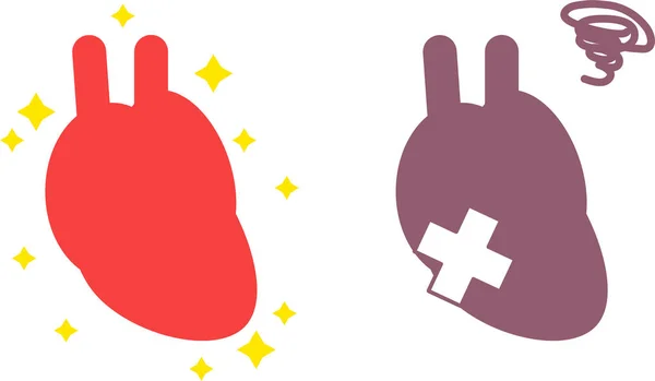 Ilustrace Jednoduchého Zdravého Nezdravého Srdce Viscera Cirkulační Systém — Stockový vektor
