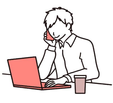 young man sitting with his laptop. vector illustration