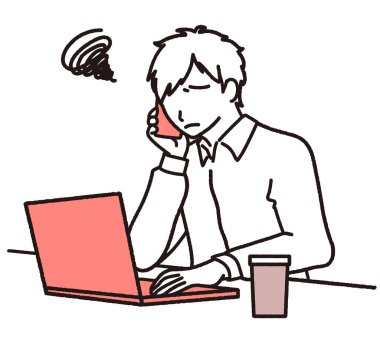 businessman with laptop computer and coffee cup vector illustration