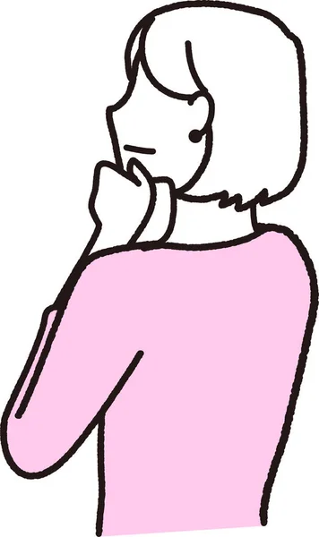 Woman Looking Diagonally Upward Hand Chin Pondering — Stock Vector