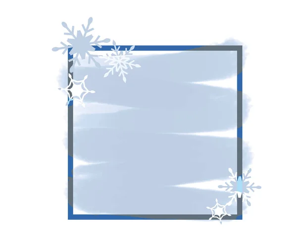 Dit Een Penseelstreek Stijl Vierkante Frame Illustratie Met Sneeuwvlokken Winter — Stockvector