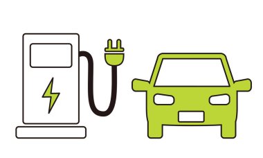 electric plug with green energy and charging station vector illustration