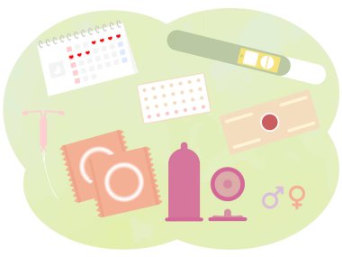 set of vector icons for valentine's dayVector illustration of various contraceptives