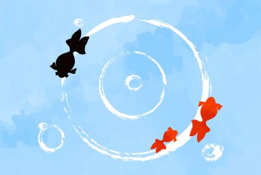 abstract background with fish silhouette on blue,goldfish