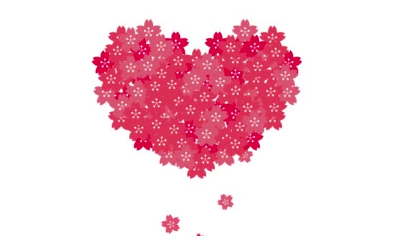 Forma Coração Dotssakura Vermelho Branco Flor Cereja — Vídeo de Stock