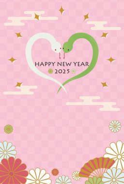 This is a New Year's postcard illustration for the year of the snake, 2025.