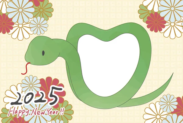 This is a photo frame New Year's postcard illustration for the year of the snake, 2025.