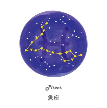 This is an illustration of the constellation Ursa Major drawn against a starry sky with the constellation lines and the names of the constellations in English and Japanese. clipart