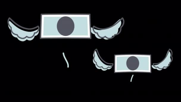 Κινούμενα Σχέδια Χρημάτων Που Πετούν Φτερά Βίντεο Που Δείχνουν Έλλειψη — Αρχείο Βίντεο