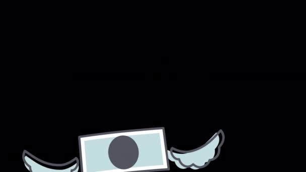 Анімація Грошей Летять Крилами Відео Показує Відсутність Грошей — стокове відео