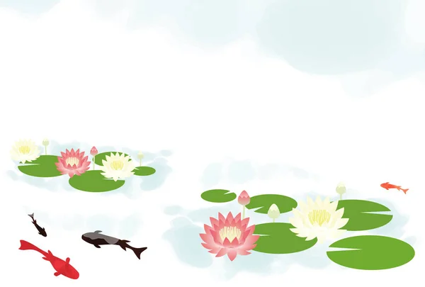 Dit Een Achtergrond Illustratie Van Een Vijver Met Bloeiende Waterlelies — Stockvector
