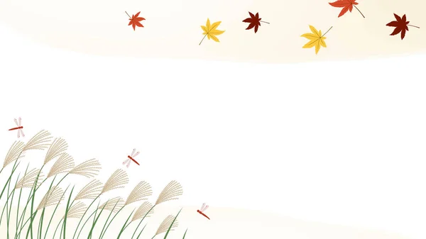 Акварельная Рамка Японском Стиле Осенними Листьями Серебряной Травой Стрекозами — стоковый вектор