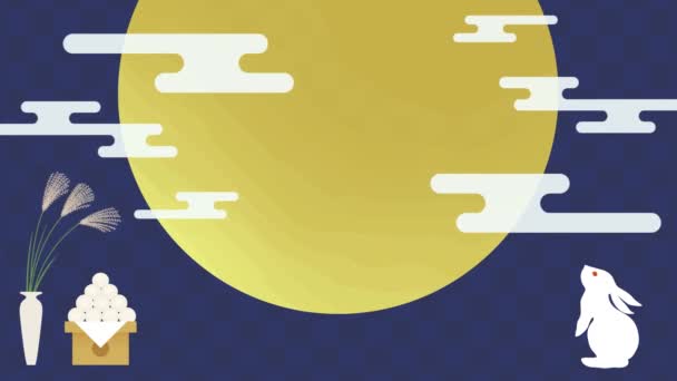 Animacja Królika Patrzącego Górę Księżyc Piętnastą Noc Kalendarza Księżycowego Pętla — Wideo stockowe