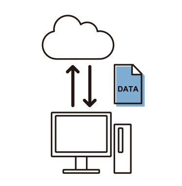 Bu illüstrasyon, bulut ve bilgisayarın içine ve dışına aktarılan verileri gösteriyor..
