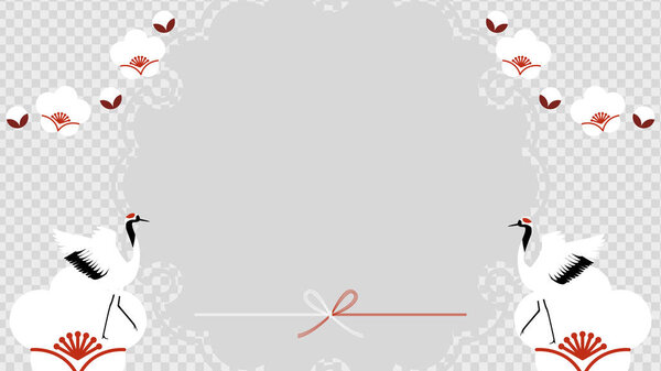 This is an auspicious background frame illustration with a mizuhiki motif of white plums and cranes.