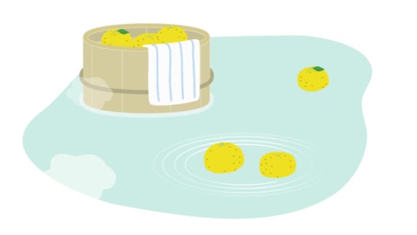 薬用浴場の一つであるゆず湯をイメージしたアニメーション映像です ループ可能 — ストック動画