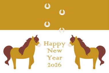 2026 yılına ait bir atın yılbaşı kartpostalının resmi..