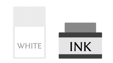 This is an illustration of ink, a cartoon drawing material, and white ink for correction. clipart