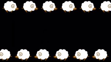 Çerçevelenmiş arka plan illüstrasyon videosu, alfa kanalı ile birlikte yüz karası ve beyaz koyunun bir çizgi üzerinde koşuşması.